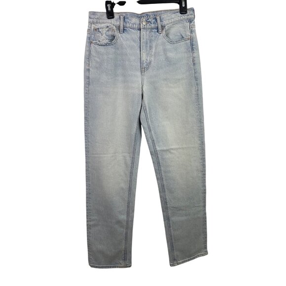American Eagle Denim - AE Stretch Super High-Waisted Straight Distressed Light Blue Jeans Womens Size 8